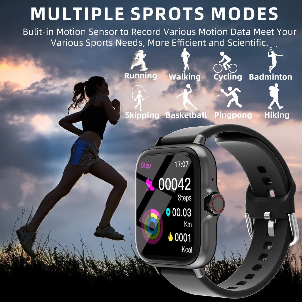 1.83'' Waterproof Smartwatch, Call/Message Alerts, Sleep Tracking, Pedometer, for iPhone & Android