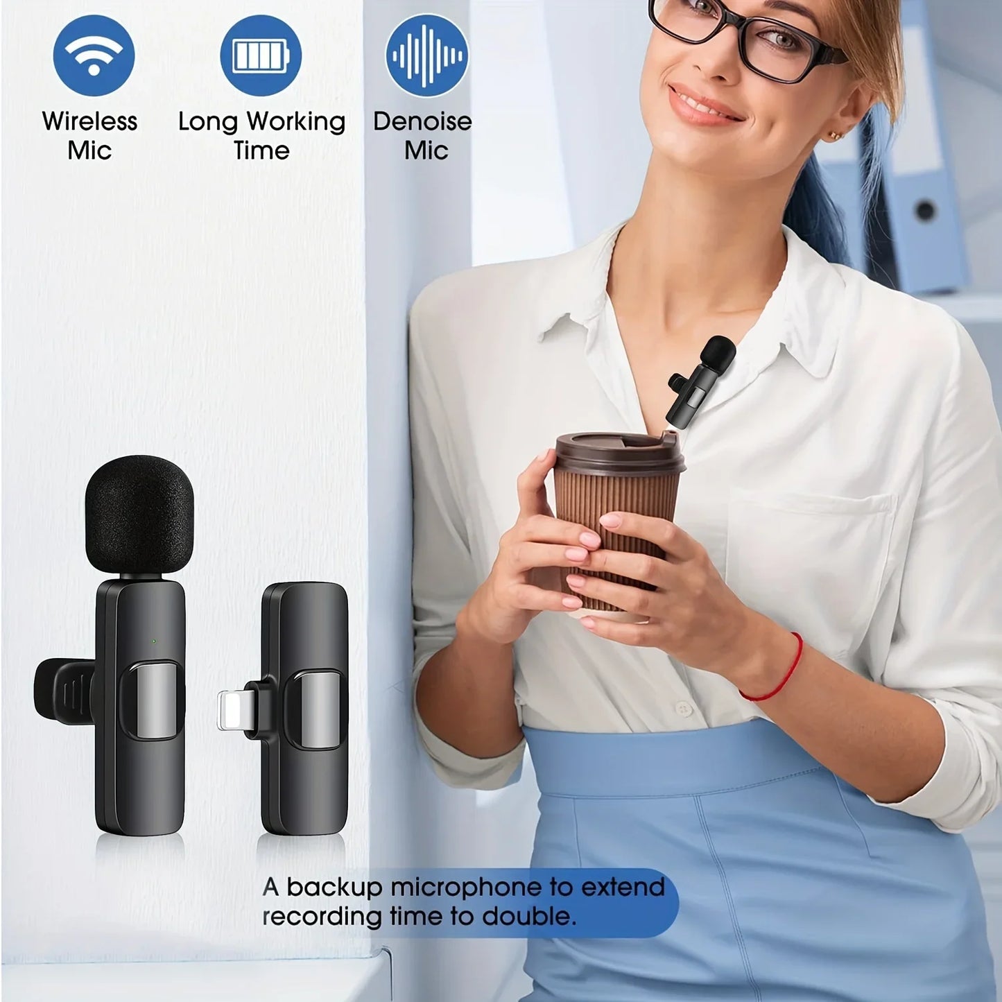 Wireless Lavalier Microphone, 1-Touch Recording, Voice-Activated for Streaming & Video Conferences