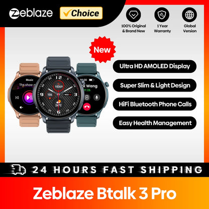 Zeblaze Btalk 3 Pro Smartwatch (2024), AMOLED, Bluetooth Calls, Health & Fitness Tracking