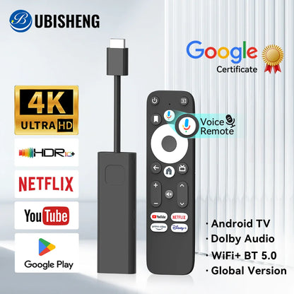 UBISHENG GD1 Android TV Stick, 4K Streaming, Netflix Certified, 16GB, WiFi