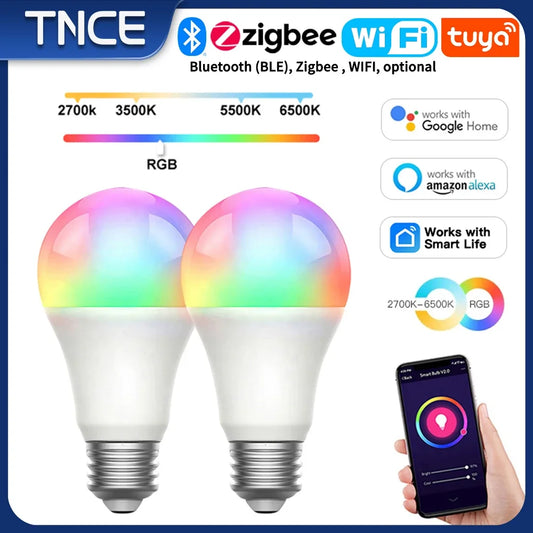 TNCE Tuya Smart E27 Bulb, WiFi/Zigbee/Bluetooth, RGB, Dimmable, Alexa & Google Home