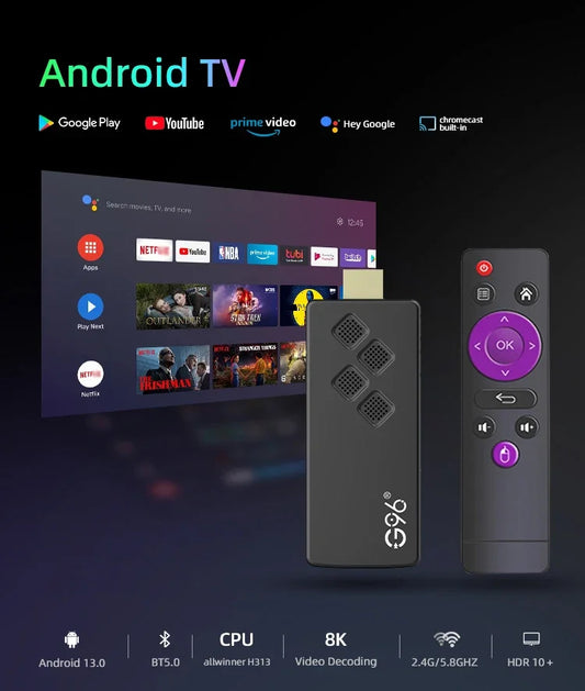 Q2 4K Android TV Stick, HDR10, Google Assistant, Dual-Band WiFi, Netflix & YouTube